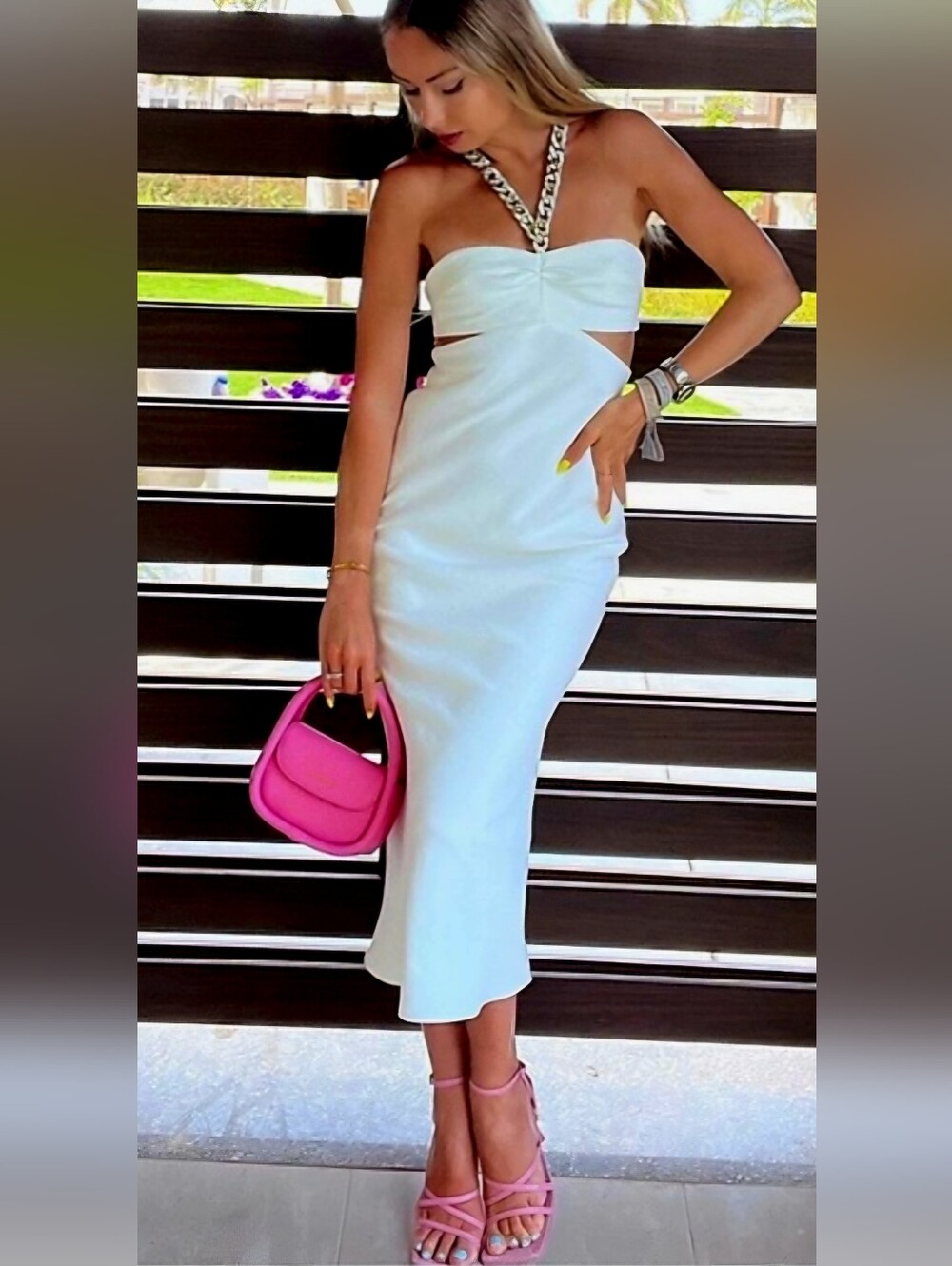 Zara White Strapless Cutout Midi Dress